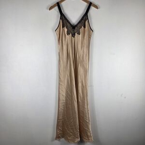 Vintage Oscar De La Renta Pink Label Satin Lace Trim Nightgown Maxi Slip Dress